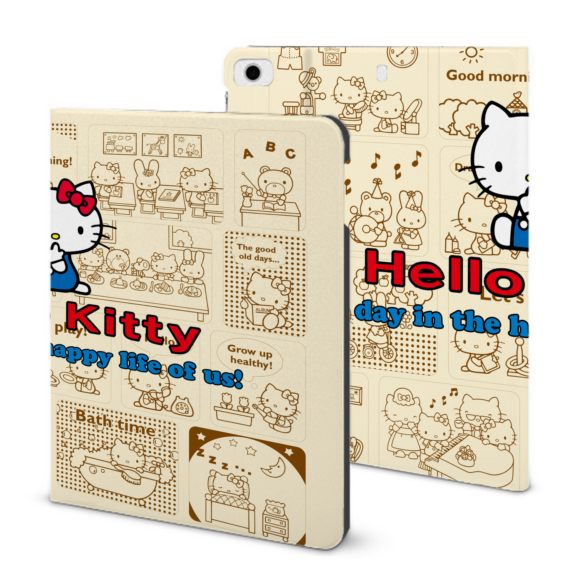 （画像用） Hello Kitty ハローキティ IPad ケース ブック型 PUレザー TPU 耐衝撃 軽量 薄型 ペン収納なし 全面保護 IPad 各モデル対応